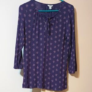 EUC ~Sonoma Crinkle Top Purple Floral Long Sleeve Pleated Tunic (Size:  Medium)